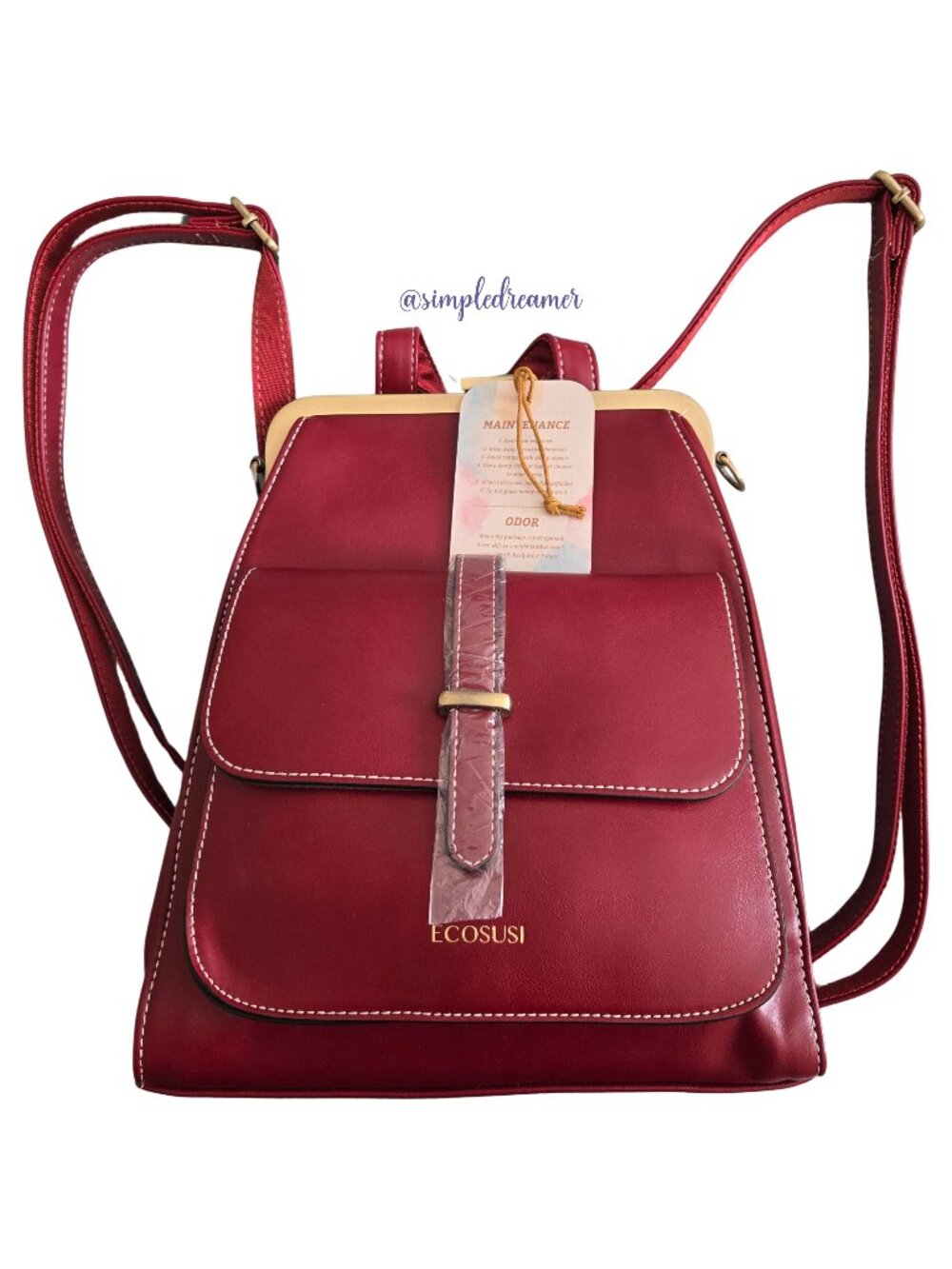 ECOSUSI Burgundy Vegan Leather Convertible Small Backpack Purse NWT